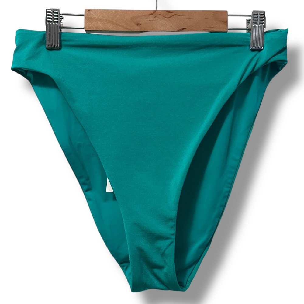 NEW Becca Rebecca Virtue High Waisted Bikini Bottoms Teal Green L Resort Beach